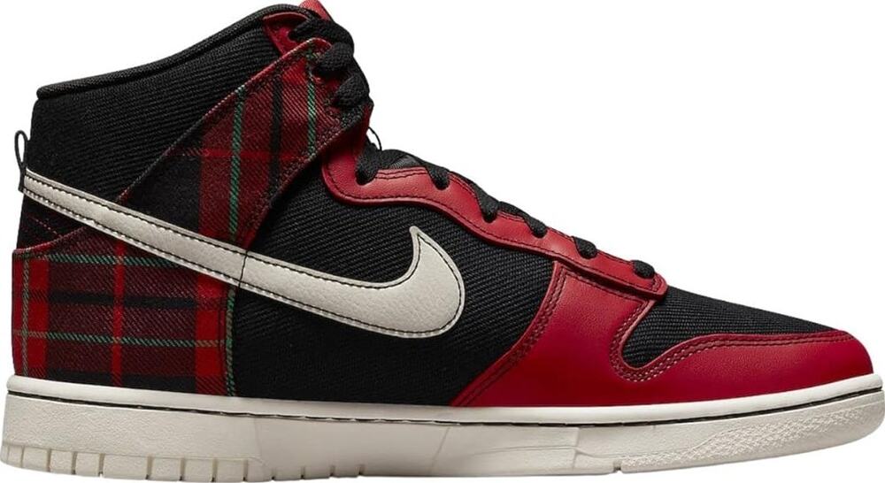 Nike Dunk High Sneakers Lace Up Tartan High Top Twill Plaid Red Black 15